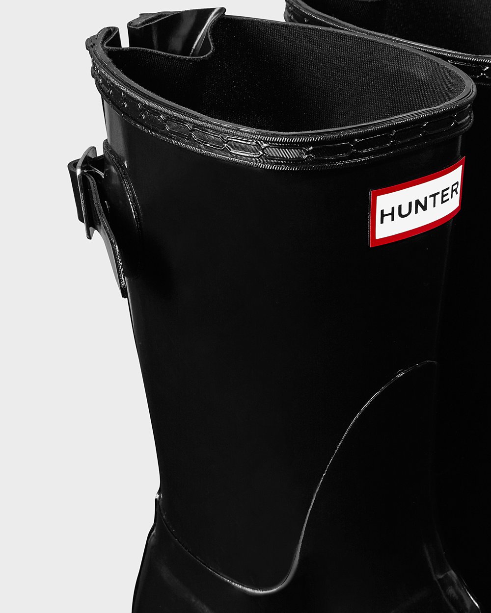 Womens Short Rain Boots - Hunter Original Back Adjustable Gloss (84HGKTBRS) - Black